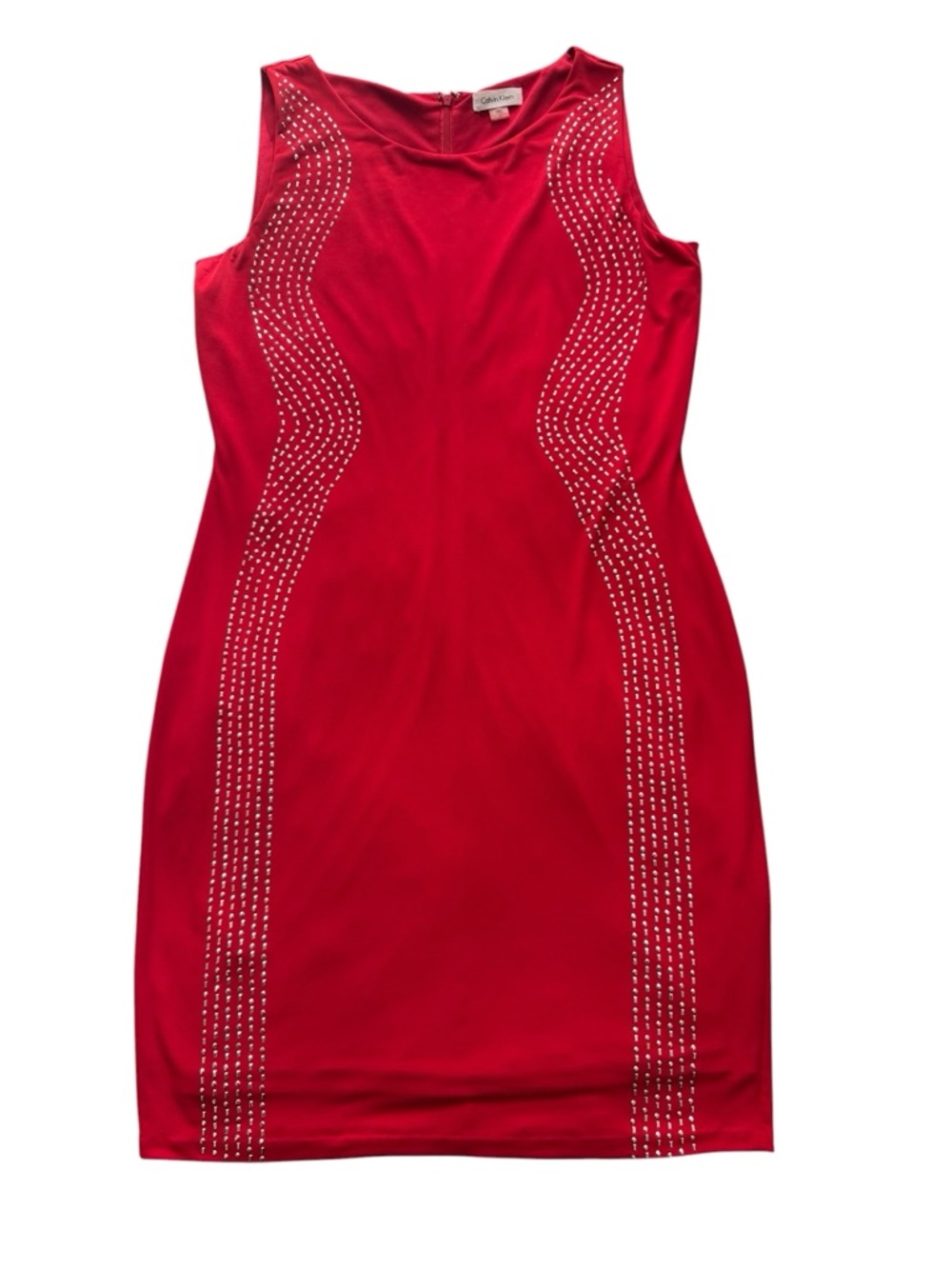 Calvin Klein Red Sleeveless Midi Dress with Studded Side Panels – Bodycon - Picture 3 of 5